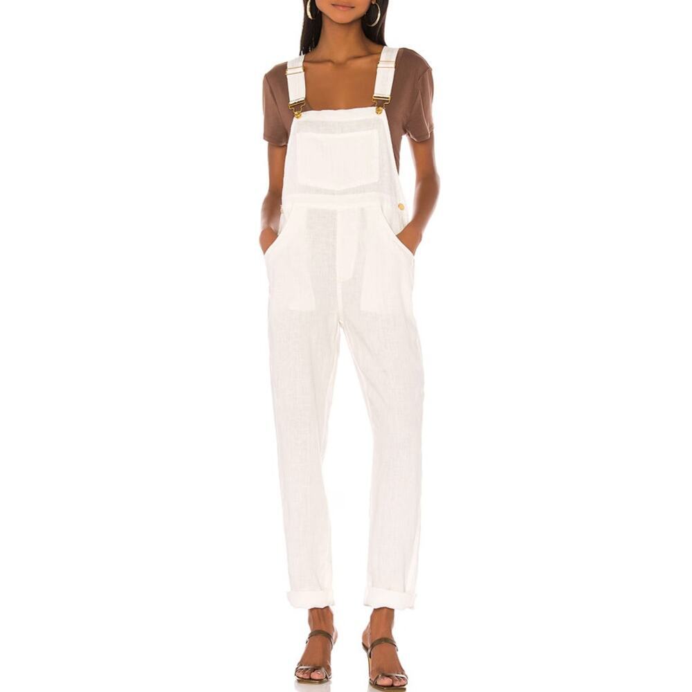 WeWoreWhat White Linen Utility Basic Overalls Size L